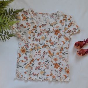 American Eagle Lettuce Hem Floral Baby Tee